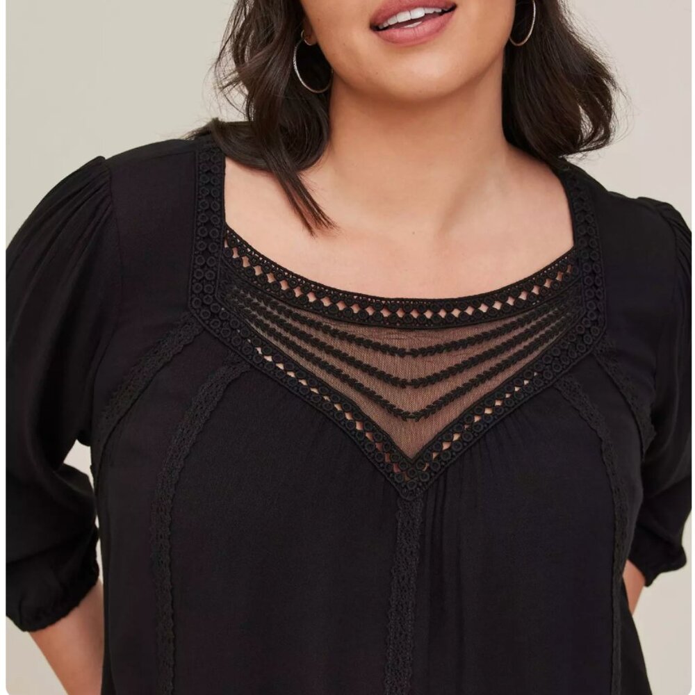 GUC Gauze Embroidered And Crochet Trim Top